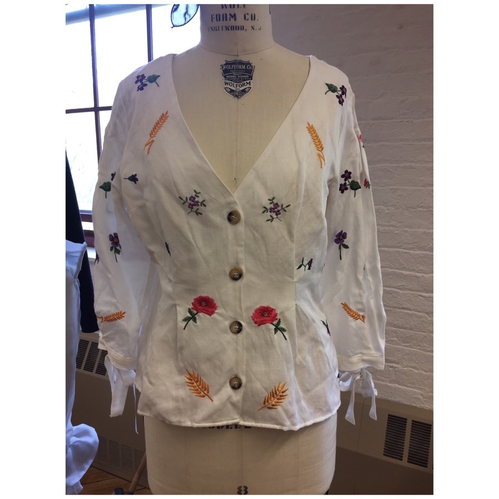 Topshop Embroidered Linen Blouse